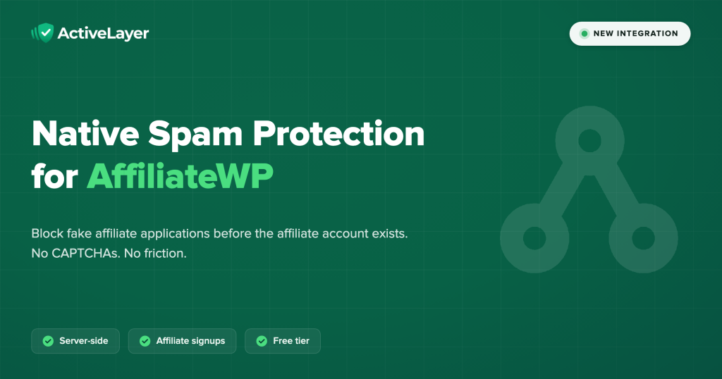 ActiveLayer for AffiliateWP, native spam protection for the affiliate registration form