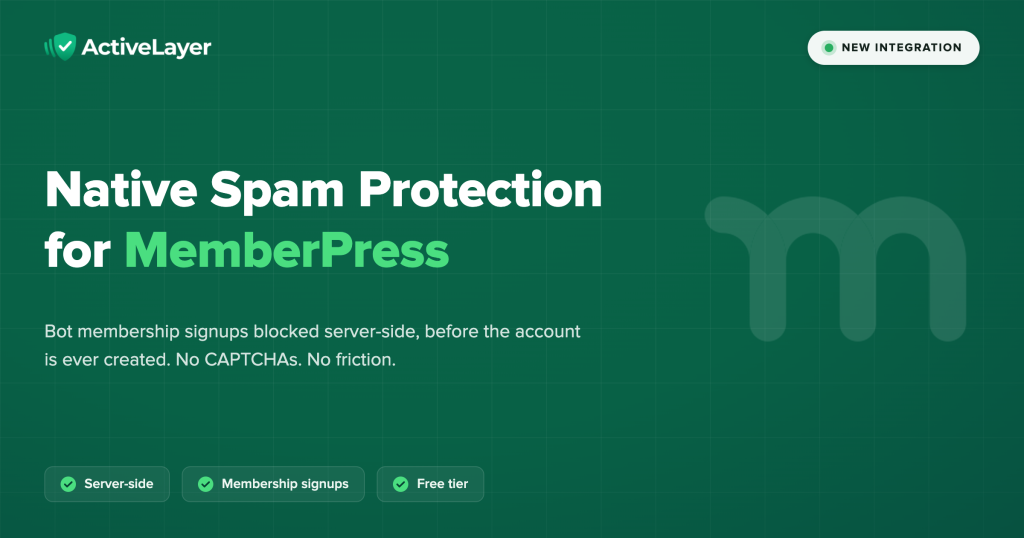 ActiveLayer for MemberPress: native spam protection for membership signups, no CAPTCHAs