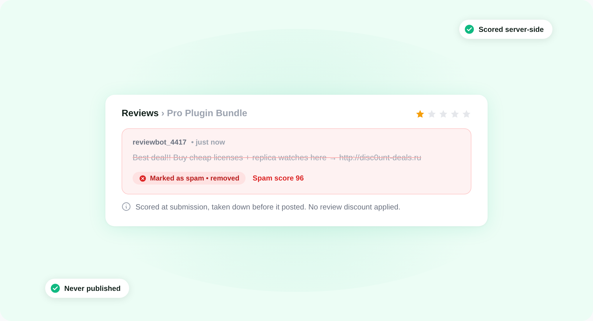 An Easy Digital Downloads product review flagged as spam and held before it is published