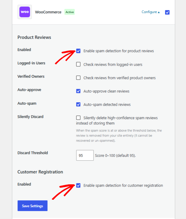 Enabling WooCommerce review and registration spam protection in ActiveLayer